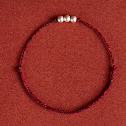 925 Sterling Silver Three Beads Protection String Anklet