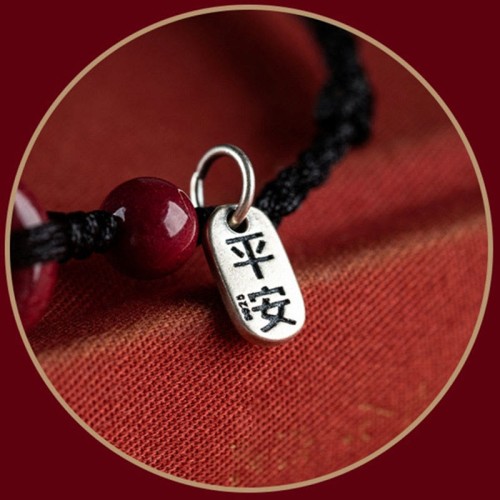 Handmade Cinnabar Peace Buckle Charm Blessing Bracelet Anklet