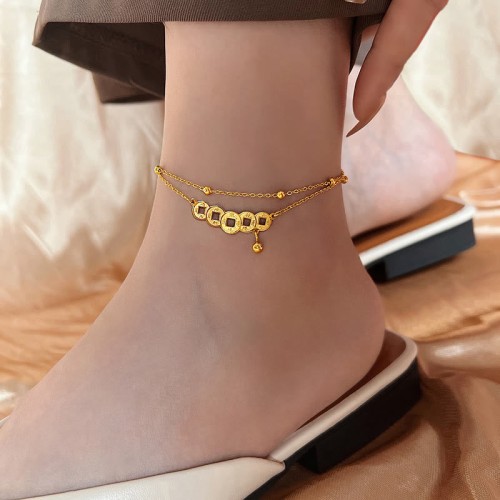 Copper Coins Wealth Titanium Steel Anklet Copper Coins Wealth Titanium Steel Anklet