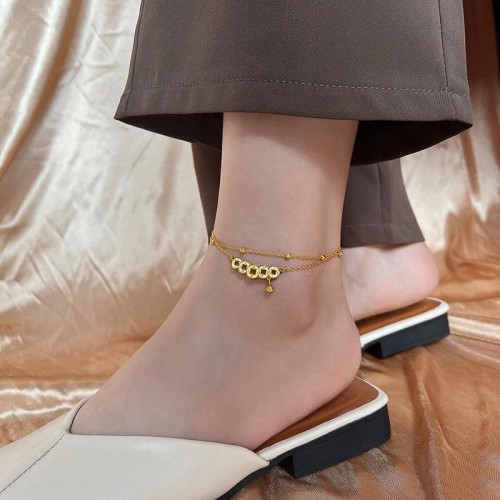 Copper Coins Wealth Titanium Steel Anklet Copper Coins Wealth Titanium Steel Anklet