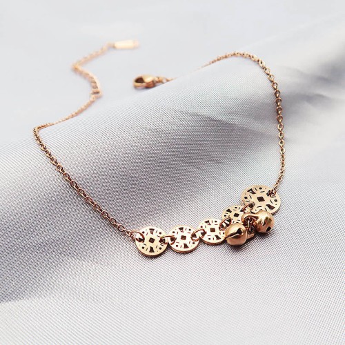 Copper Coins Bell Charm Titanium Steel Anklet Copper Coins Bell Charm Titanium Steel Anklet