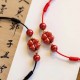 Cinnabar Four Leaf Clover Blessing Rope Anklet