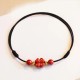 Cinnabar Four Leaf Clover Blessing Rope Anklet