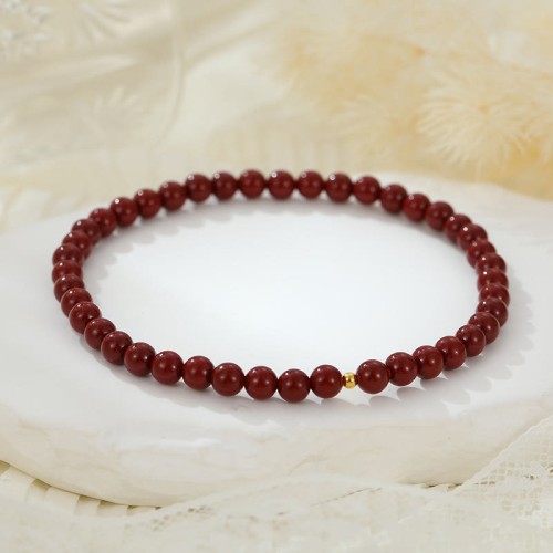 925 Sterling Silver Cinnabar Beads Blessing Anklet