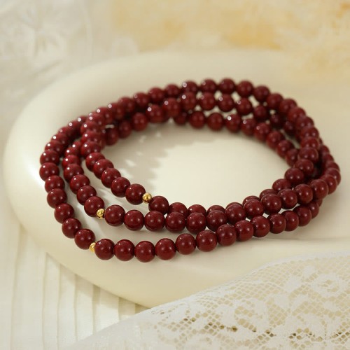 925 Sterling Silver Cinnabar Beads Blessing Anklet