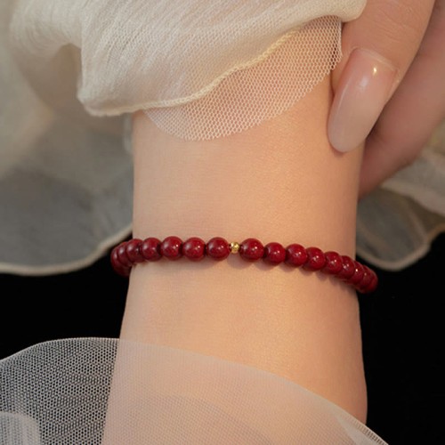 925 Sterling Silver Cinnabar Beads Blessing Anklet