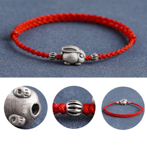 Handmade 999 Sterling Silver Rabbit Luck Bracelet Anklet