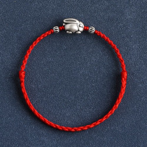 Handmade 999 Sterling Silver Rabbit Luck Bracelet Anklet