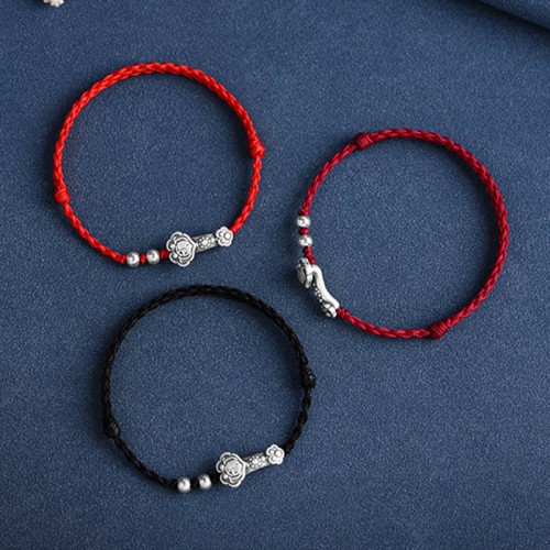 Handmade 999 Sterling Silver Fu Character Ruyi Handle Bracelet Anklet Handmade 999 Sterling Silver Fu Character Ruyi Handle Bracelet Anklet