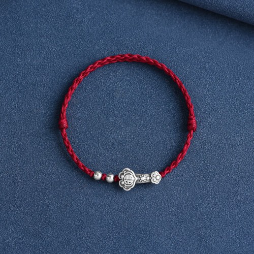 Handmade 999 Sterling Silver Fu Character Ruyi Handle Bracelet Anklet Handmade 999 Sterling Silver Fu Character Ruyi Handle Bracelet Anklet