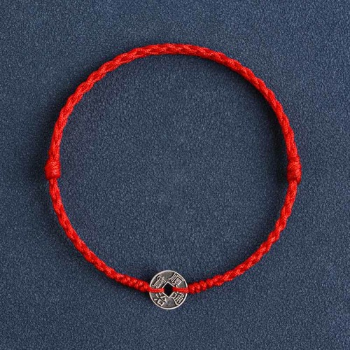 925 Sterling Silver Five Emperor Coins Red String Bracelet Anklet