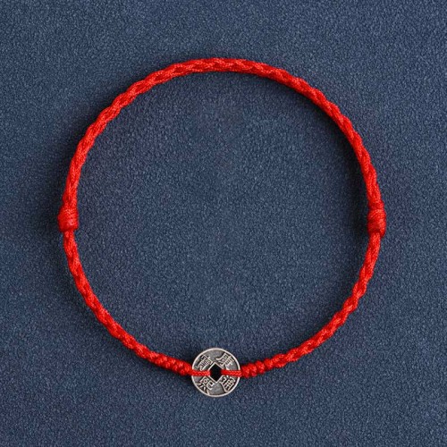 925 Sterling Silver Five Emperor Coins Red String Bracelet Anklet