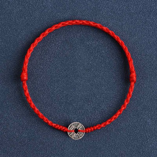 925 Sterling Silver Five Emperor Coins Red String Bracelet Anklet