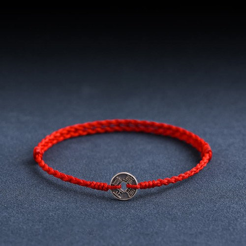 925 Sterling Silver Five Emperor Coins Red String Bracelet Anklet