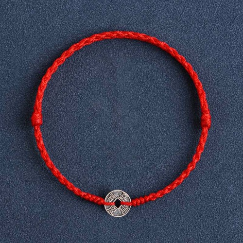 925 Sterling Silver Five Emperor Coins Red String Bracelet Anklet