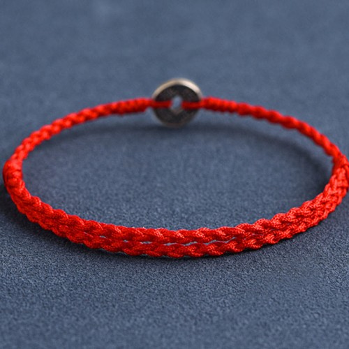 925 Sterling Silver Five Emperor Coins Red String Bracelet Anklet