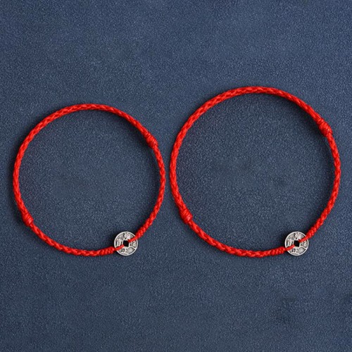 925 Sterling Silver Five Emperor Coins Red String Bracelet Anklet