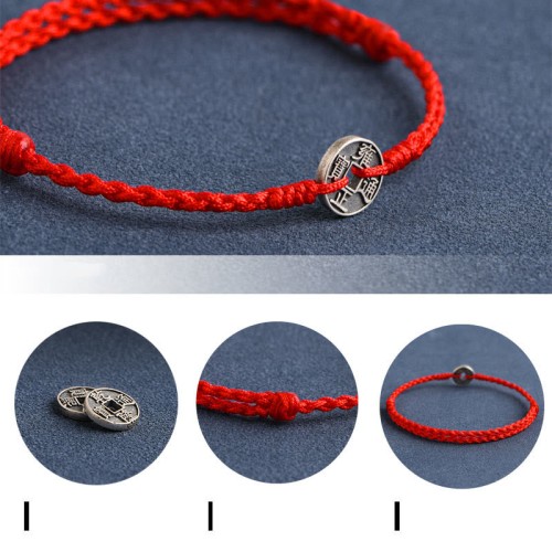 925 Sterling Silver Five Emperor Coins Red String Bracelet Anklet