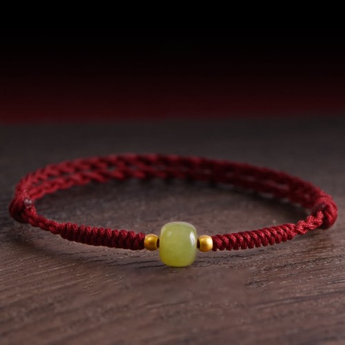 Natural Hetian Jade Gold Beads Protection Luck Bracelet Anklet