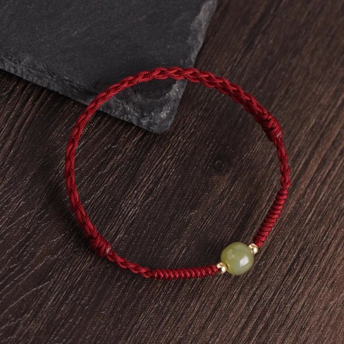 Natural Hetian Jade Gold Beads Protection Luck Bracelet Anklet
