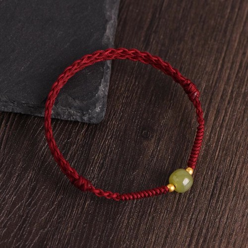 Natural Hetian Jade Gold Beads Protection Luck Bracelet Anklet