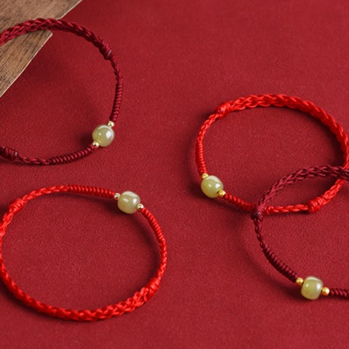 Natural Hetian Jade Gold Beads Protection Luck Bracelet Anklet