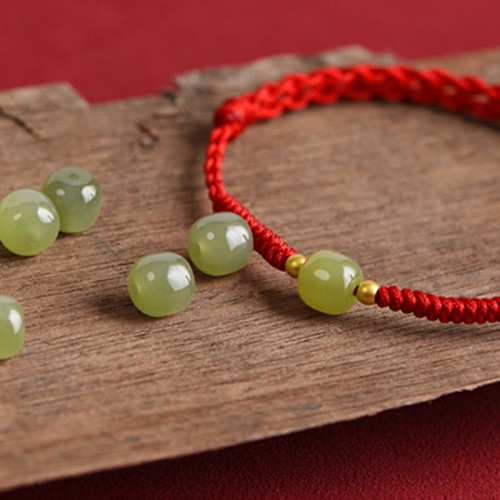 Natural Hetian Jade Gold Beads Protection Luck Bracelet Anklet