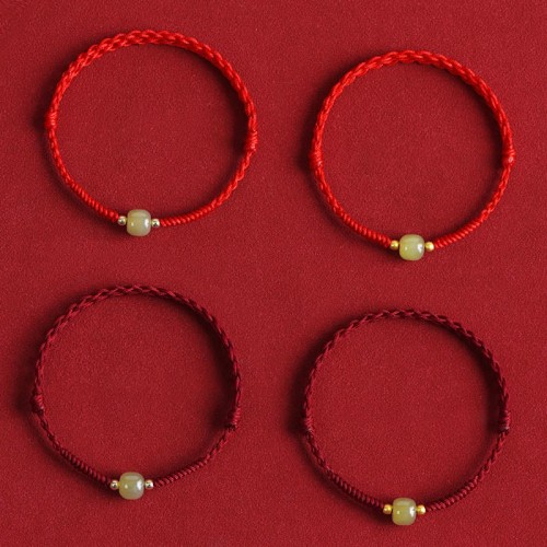 Natural Hetian Jade Gold Beads Protection Luck Bracelet Anklet