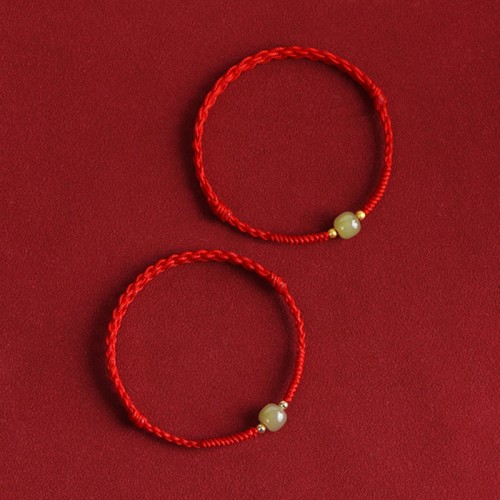 Natural Hetian Jade Gold Beads Protection Luck Bracelet Anklet