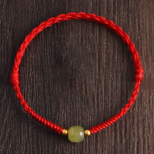 Natural Hetian Jade Gold Beads Protection Luck Bracelet Anklet