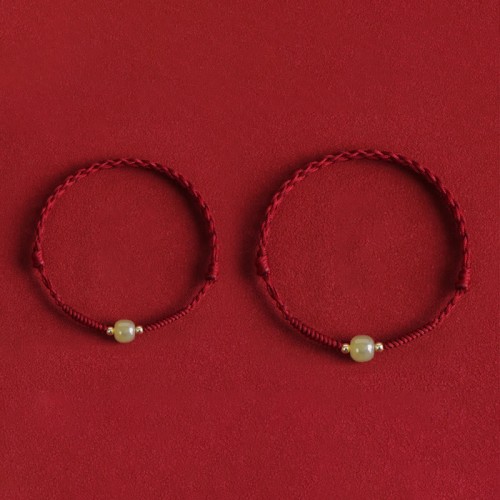 Natural Hetian Jade Gold Beads Protection Luck Bracelet Anklet