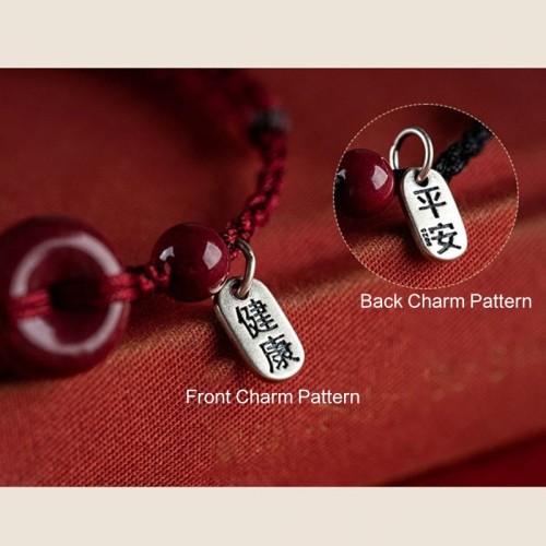 Handmade Cinnabar Peace Buckle Charm Blessing Bracelet Anklet