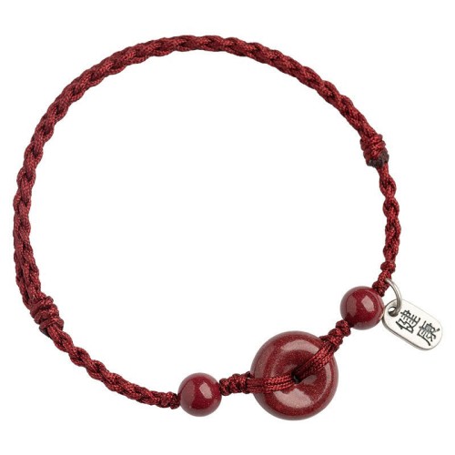Handmade Cinnabar Peace Buckle Charm Blessing Bracelet Anklet