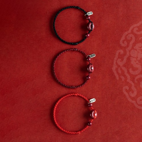 Handmade Cinnabar Peace Buckle Charm Blessing Bracelet Anklet