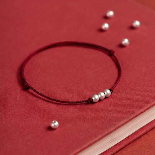 925 Sterling Silver Three Beads Protection String Anklet