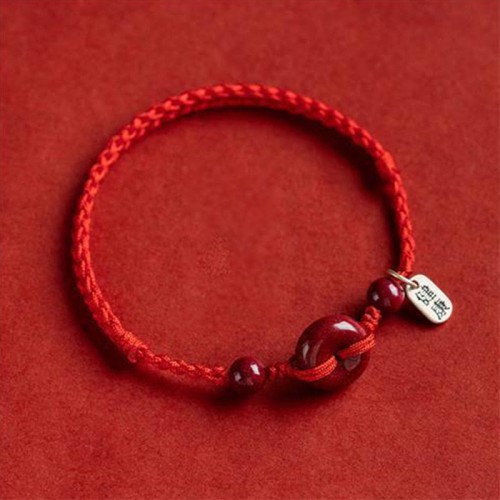 Handmade Cinnabar Peace Buckle Charm Blessing Bracelet Anklet