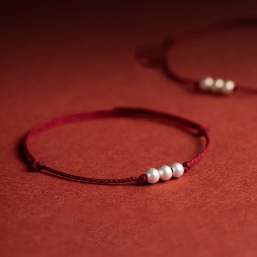 925 Sterling Silver Three Beads Protection String Anklet