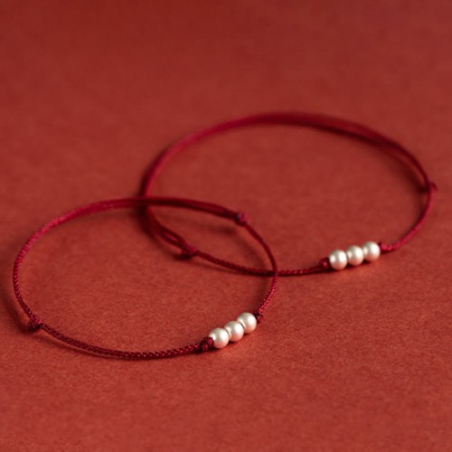 925 Sterling Silver Three Beads Protection String Anklet