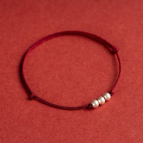 925 Sterling Silver Three Beads Protection String Anklet