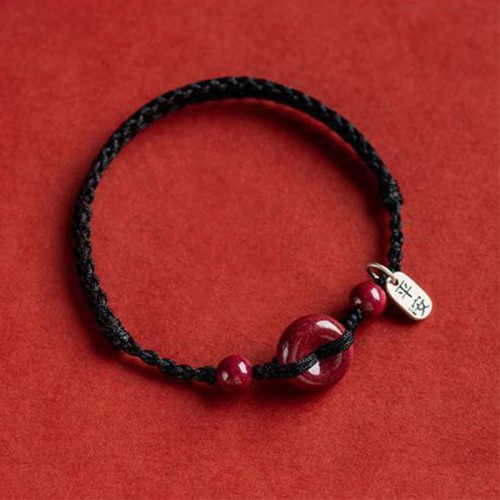 Handmade Cinnabar Peace Buckle Charm Blessing Bracelet Anklet