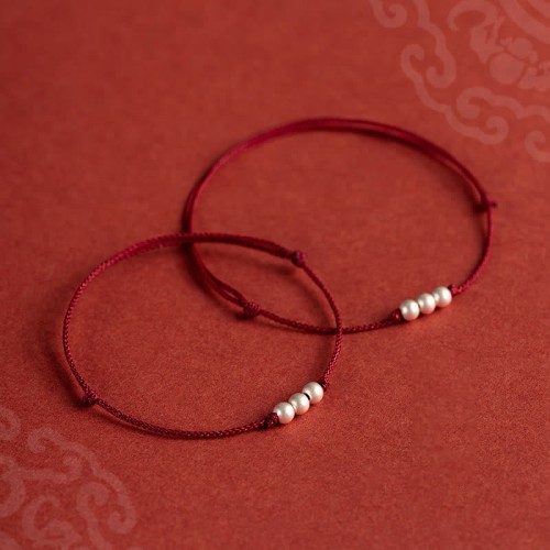 925 Sterling Silver Three Beads Protection String Anklet