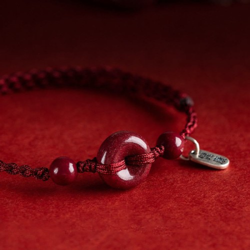 Handmade Cinnabar Peace Buckle Charm Blessing Bracelet Anklet