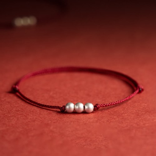 925 Sterling Silver Three Beads Protection String Anklet