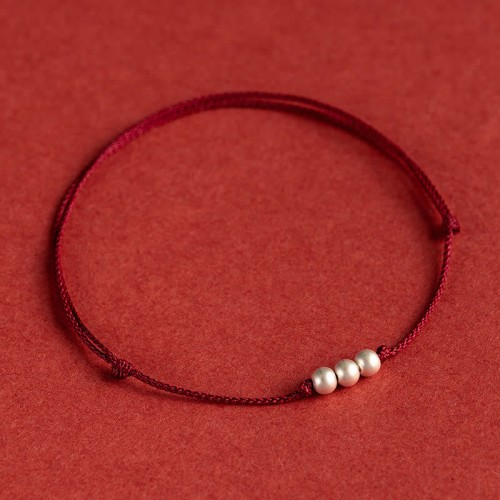 925 Sterling Silver Three Beads Protection String Anklet