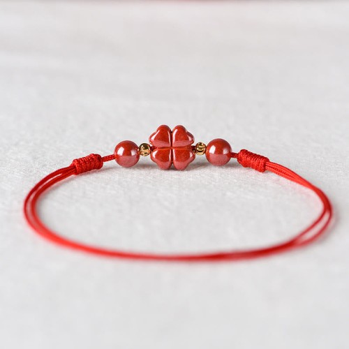 Four Leaf Clover Cinnabar Blessing Calm Bracelet Anklet Four Leaf Clover Cinnabar Blessing Calm Bracelet Anklet
