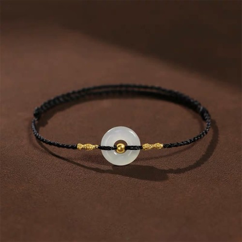 999 Gold Bead Peace Buckle Hetian Jade Bracelet Anklet
