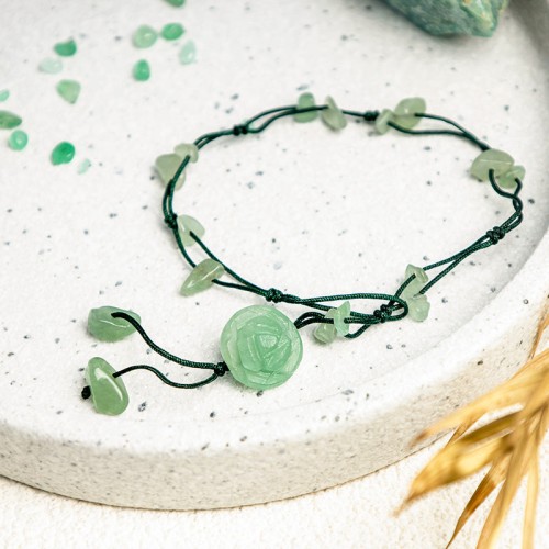 Amethyst Pink Crystal Green Aventurine Peace Anklet