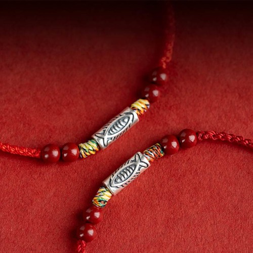 925 Sterling Silver Koi Fish Cinnabar Wealth Bracelet Anklet