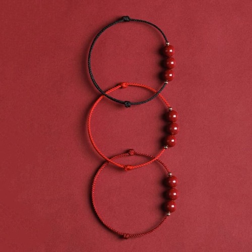 Natural Lucky Cinnabar Bead Blessing Bracelet Anklet