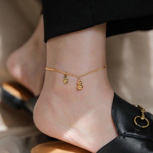 18k Gold Lucky Gourd Wealth Buckle Anklet
